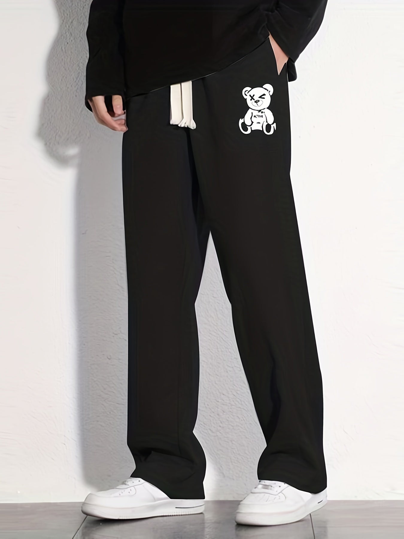 Toy Bear Pattern Joggers Men's Casual Loose Fit Pants Spring Summer