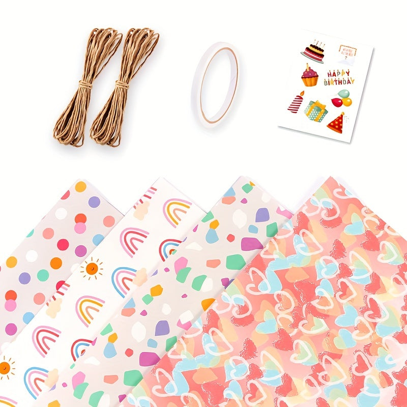 4pcs Love Rainbow Small Gravel Wrapping Paper Set