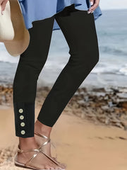  Button Decor High Rise Skinny Trousers