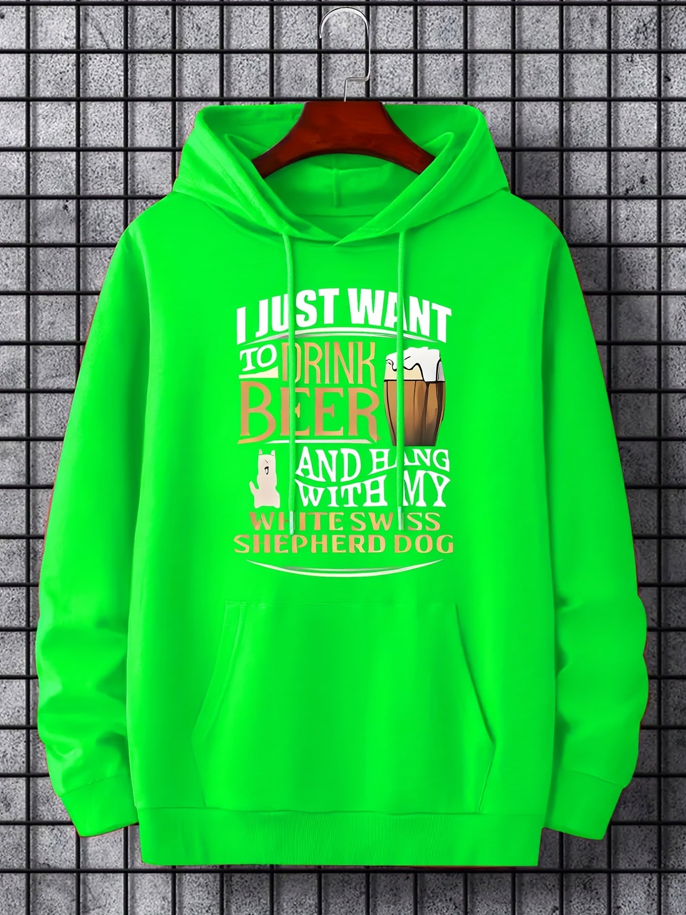 Men's Beer Print Hoodie Drawstring Sweatshirt
