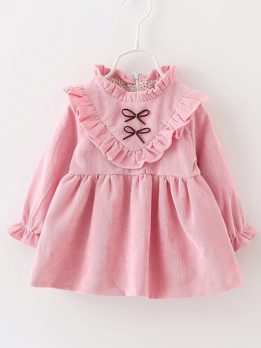 Girls Ruffled Edge Princess Dress With Two Mini Bow