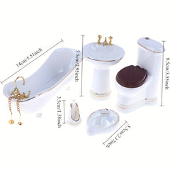 5pcs Ceramic Bathroom Set with Mini Bathtub Mirror & Toilet Figurine Decor