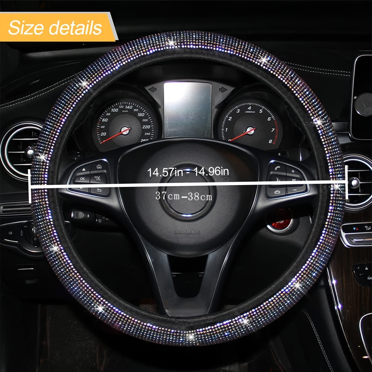 Crystal Diamond Steering Wheel Cover Safe Bling Car Accessory