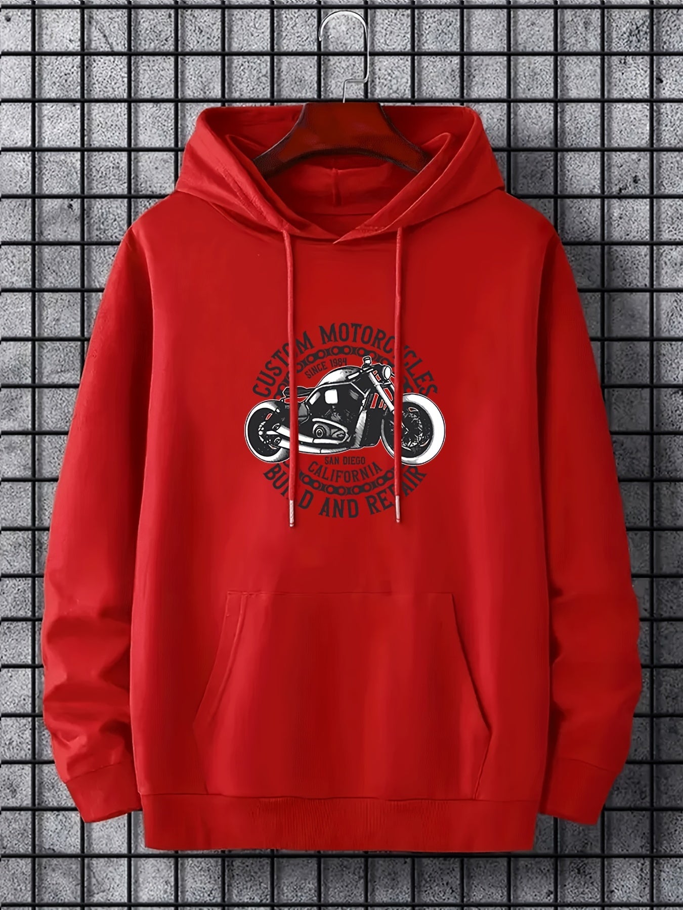 Motorcycle & Letter Print Hoodies For Men Graphic Sweatshirt