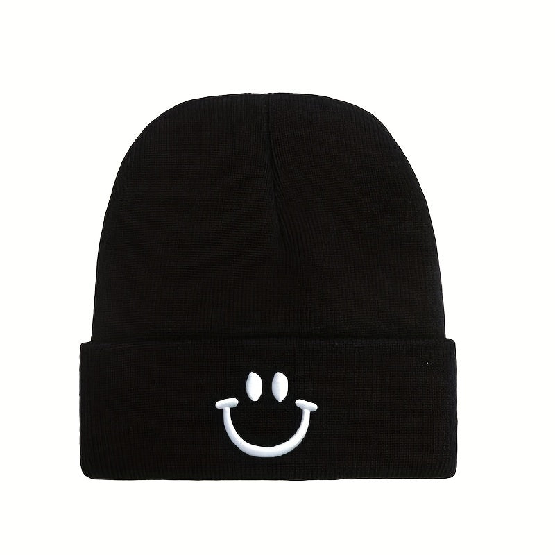 Knitted Hat with Happy Face Embroidery for Men and Women