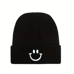 Knitted Hat with Happy Face Embroidery for Men and Women