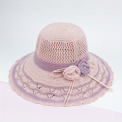 Knitted Bucket Hat Hollow Breathable Sunscreen Beach Hats Wide Brim