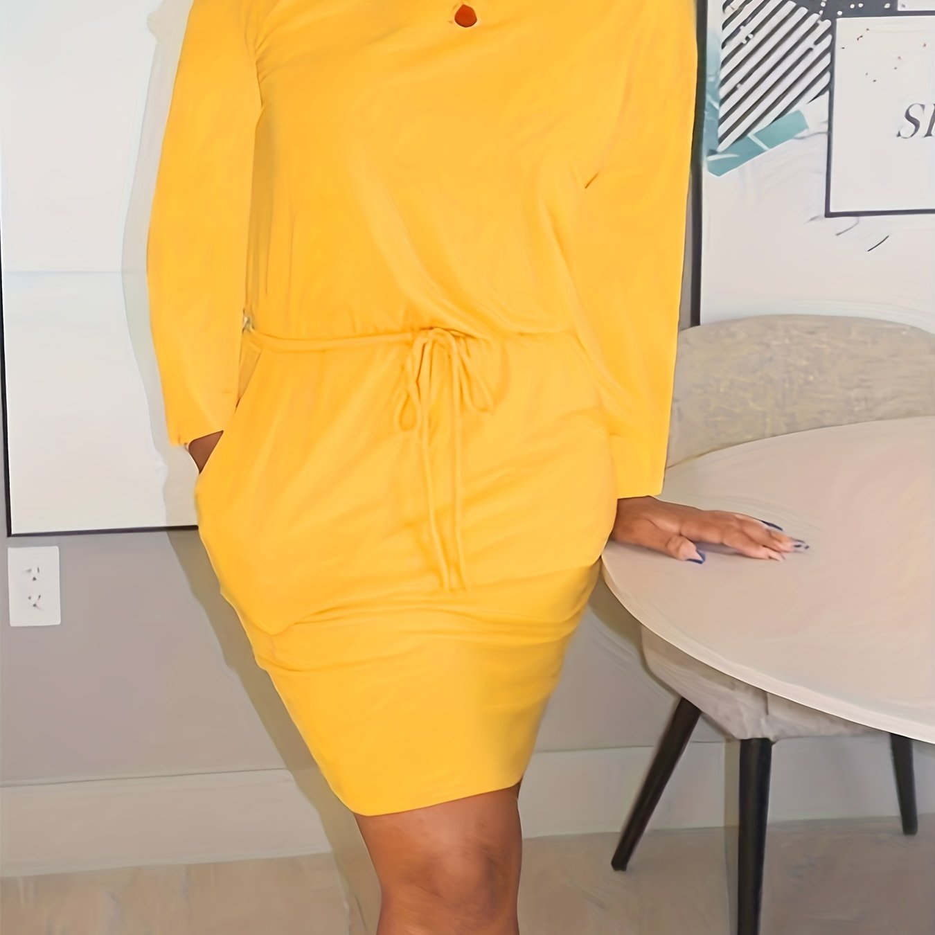  One Shoulder Drawstring Waist Dress With Pockets