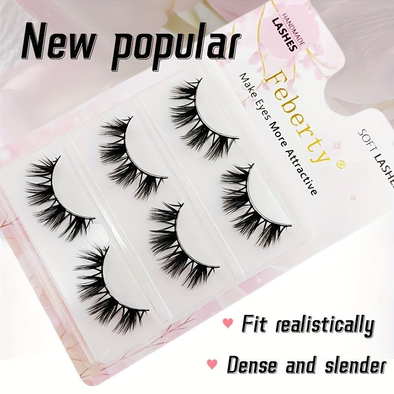 3D Faux Mink Lashes Soft Wispy Fluffy False Eyelashes Curly 3 Pairs