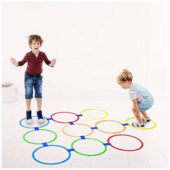 10 Colored Plastic Rings & Connectors Fun Hopscotch Ring Game Set