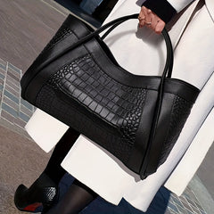 Crocodile Embossed Large Capacity Zipper Tote Bag