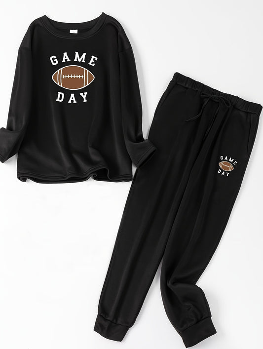 Plus Size Sporty Lounge Set Women's Plus Long Sleeve Fleece