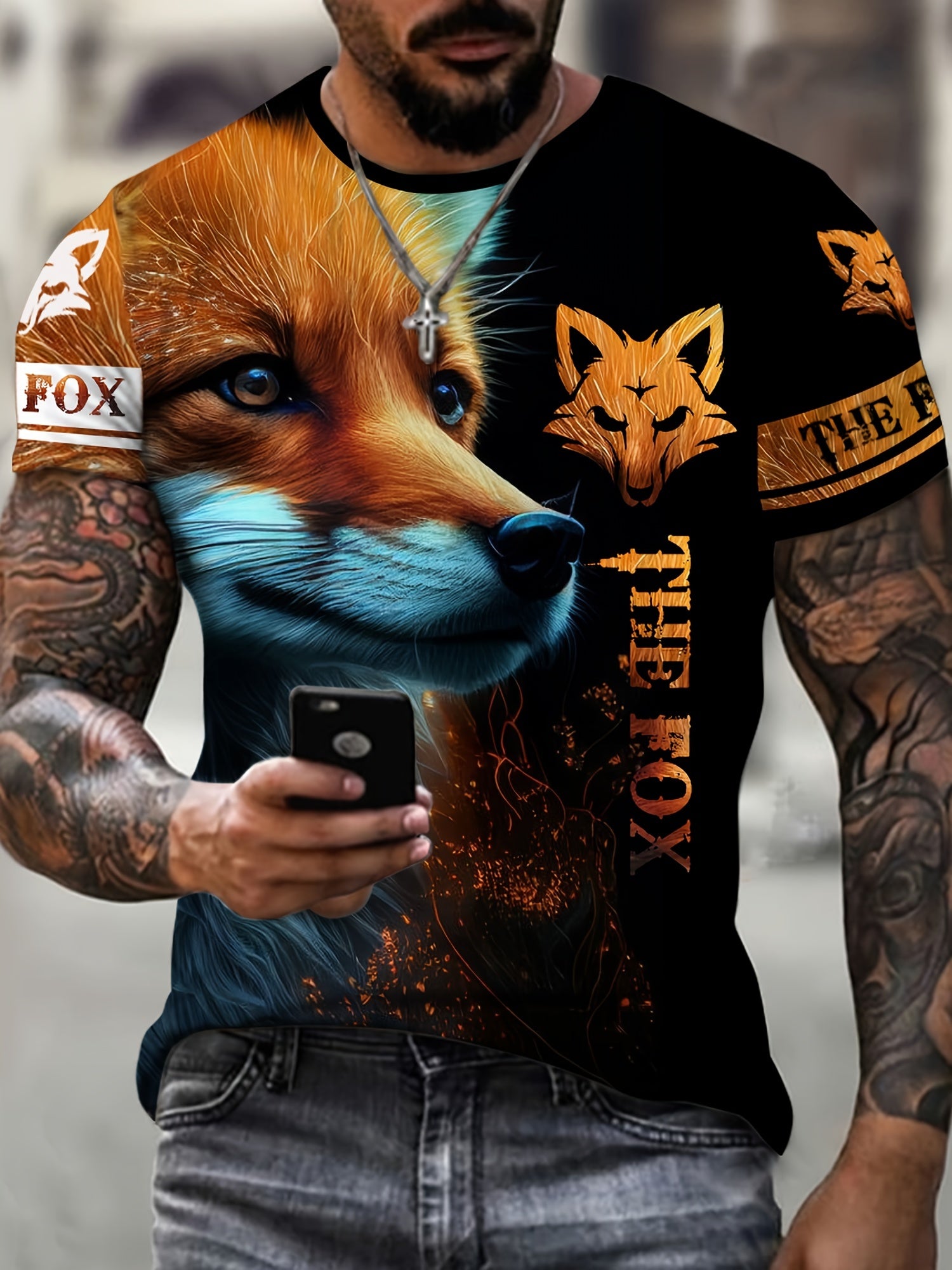 Men's Fox Animal Print Short Sleeve T-shirt