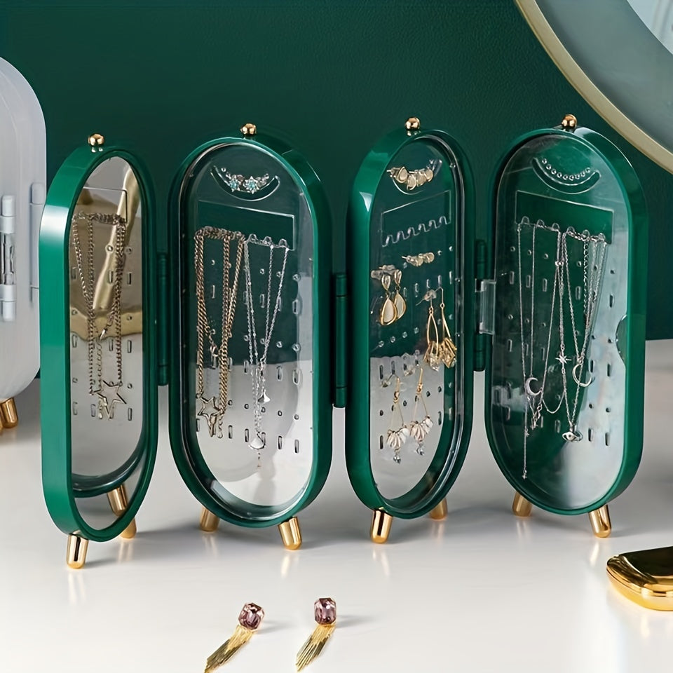 Foldable Jewelry Boxes For Women - Earring Organizer With 4 Row Display Rack