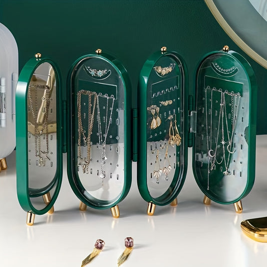 Foldable Jewelry Boxes For Women - Earring Organizer With 4 Row Display Rack