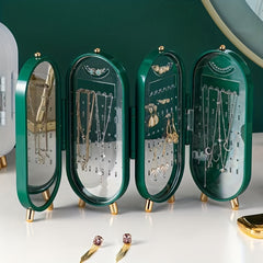Foldable Jewelry Boxes For Women - Earring Organizer With 4 Row Display Rack