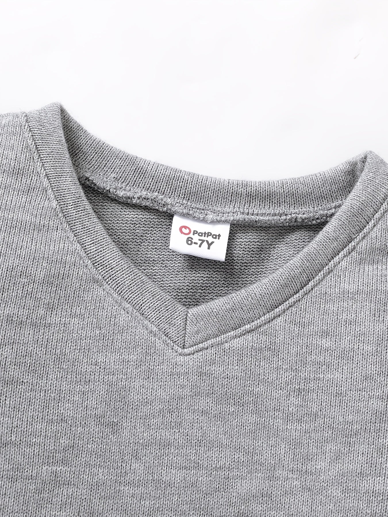 Boys Casual Solid V-neck Sweatshirt Long Sleeve Top