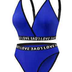Plus Size Sexy Lingerie Set Women's Plus Letter Tape Wireless Bra & Panty