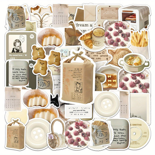 50pcs Oat Latte Instagrammable Foodie Stickers Self Adhesive Retro Art Decals