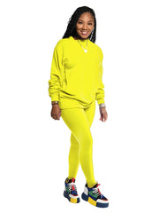 Solid Pullover Shirt & Pants Plus Size Set