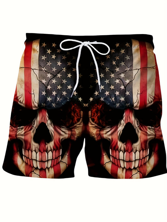 Men's American Flag Skull Graphic Shorts