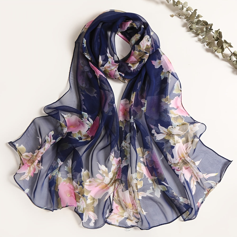 Floral Peach Blossom Print Lightweight Women's Scarf