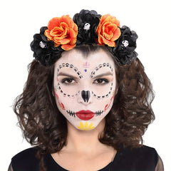 Colorful Rose Flower Headband Skull Pattern Punky Style Hair Band