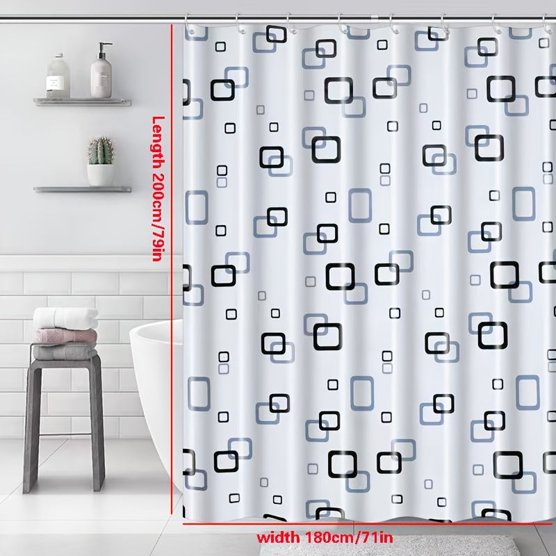 Small Checkered Shower Curtain PEVA Waterproof with Hooks Bathroom Accessories
