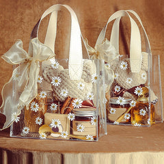 5pcs Large PVC Gift Bag With Ribbon Daisy Pattern Handled Gift Wrapping Bag