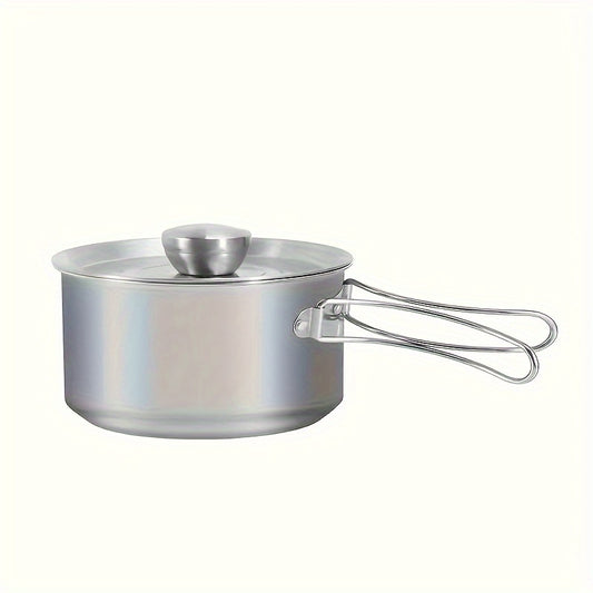 Stainless Steel Portable Pot w/ Foldable Handle for Outdoor Camping Picnic