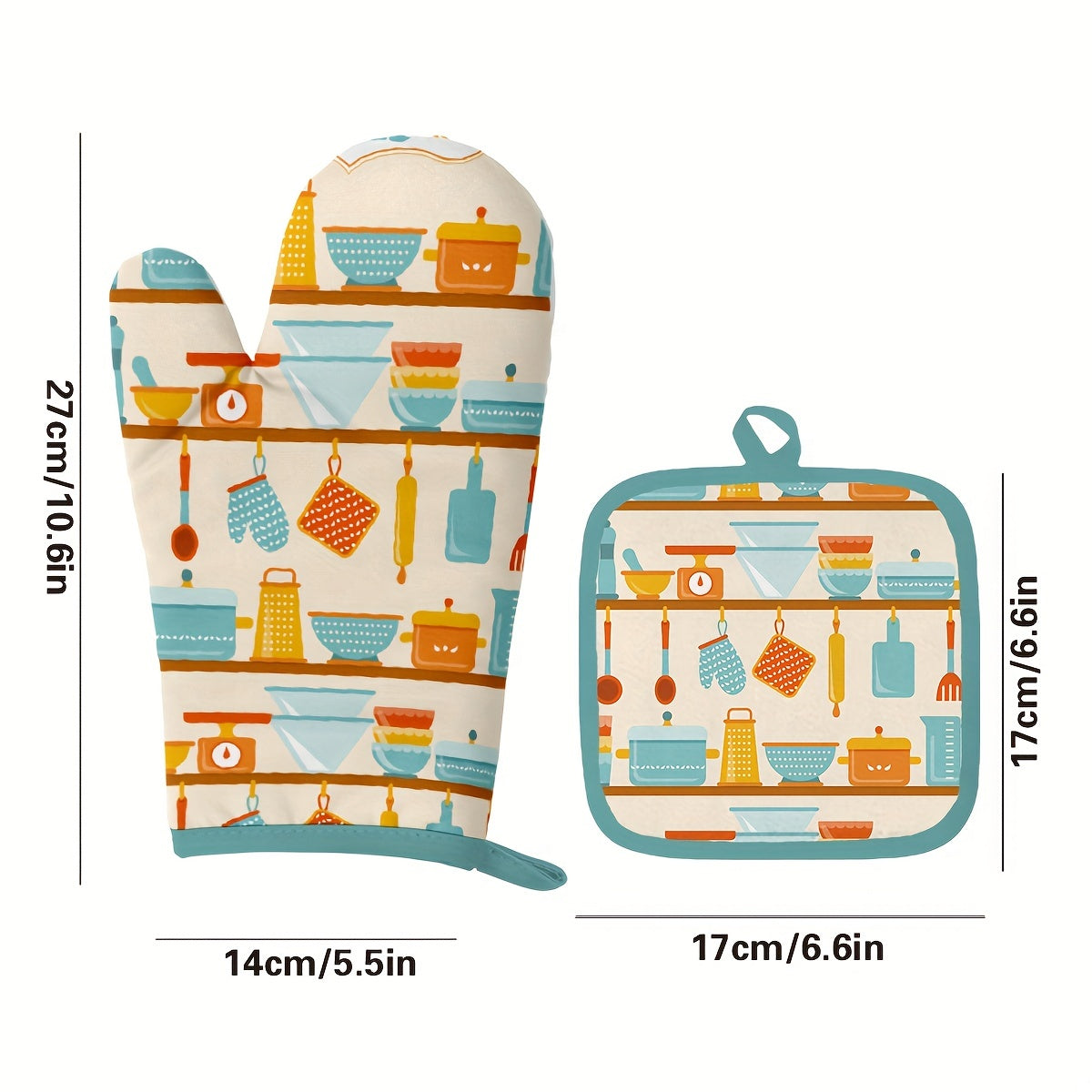 Colorful Printed Cotton Oven Mitts, 2pcs