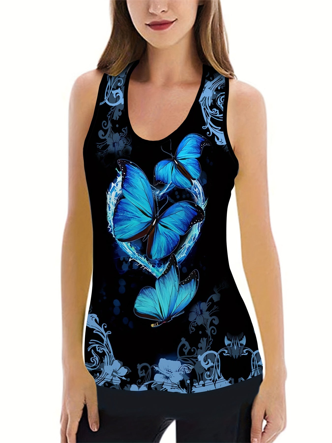  Butterfly Print Tank Top & Leggings Fitness Set