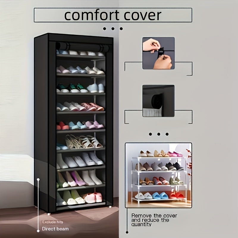 Large Capacity Shoe Rack w/ Dust Proof Curtain Shoes Storage Shelf