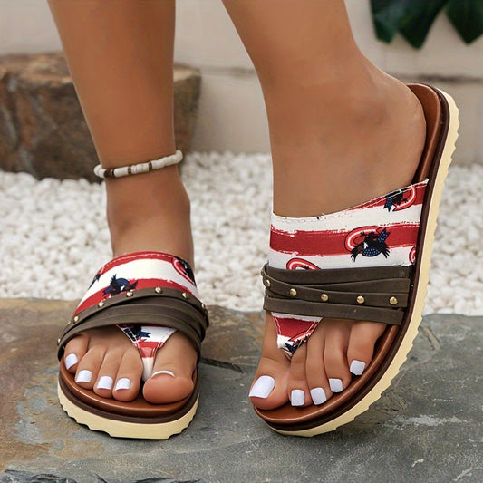Women's Eagle Stripe Pattern Flip flops Comfortable Beach Slippers