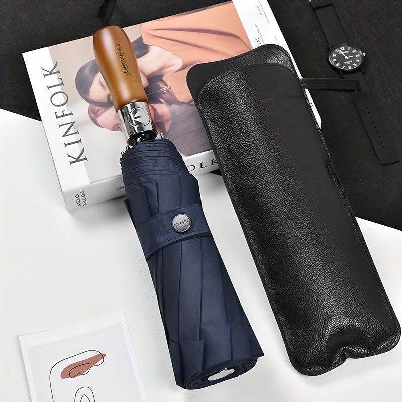 10 Ribs Auto Open Close Umbrella with Leather Cover