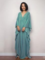 Boho Cover Up Plus Size Solid Batwing Sleeve V Neck Beach Dress