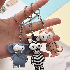 Cartoon Couple Car Keychain PVC Elephant Lion Funny Toy Key Ring