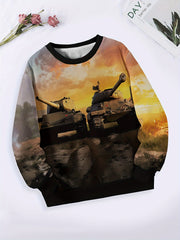 Girls Boys Sunset Tank Pattern Long Sleeve Crew Neck Sweatshirt