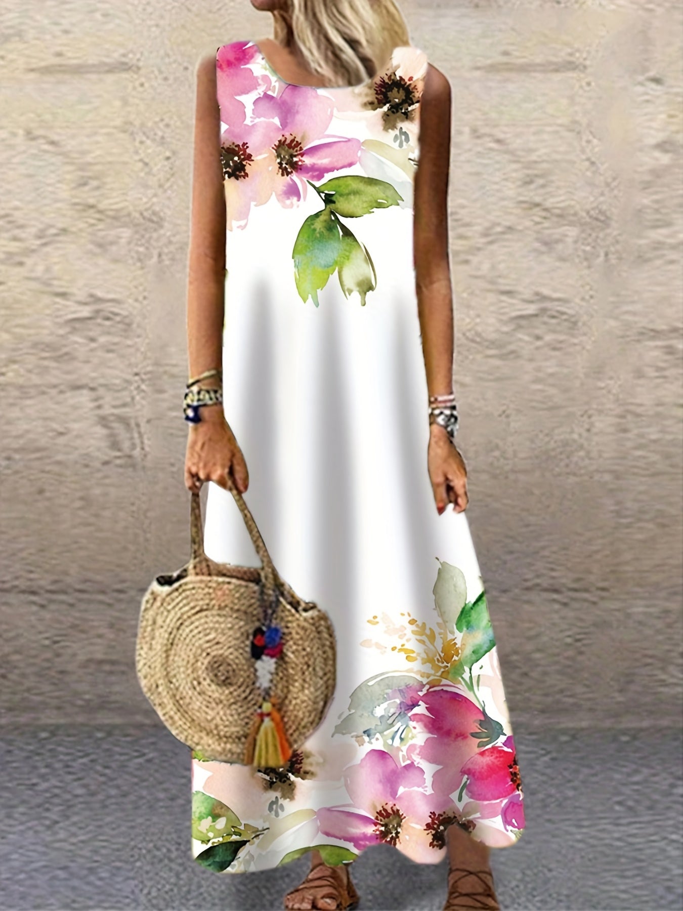  Floral Print Maxi Tank Dress