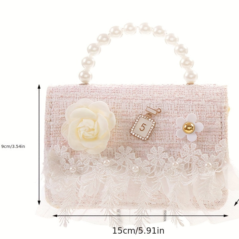 Sweet Princess Crossbody Bag Snowflake Trim Pearl Handle Girls Handbag
