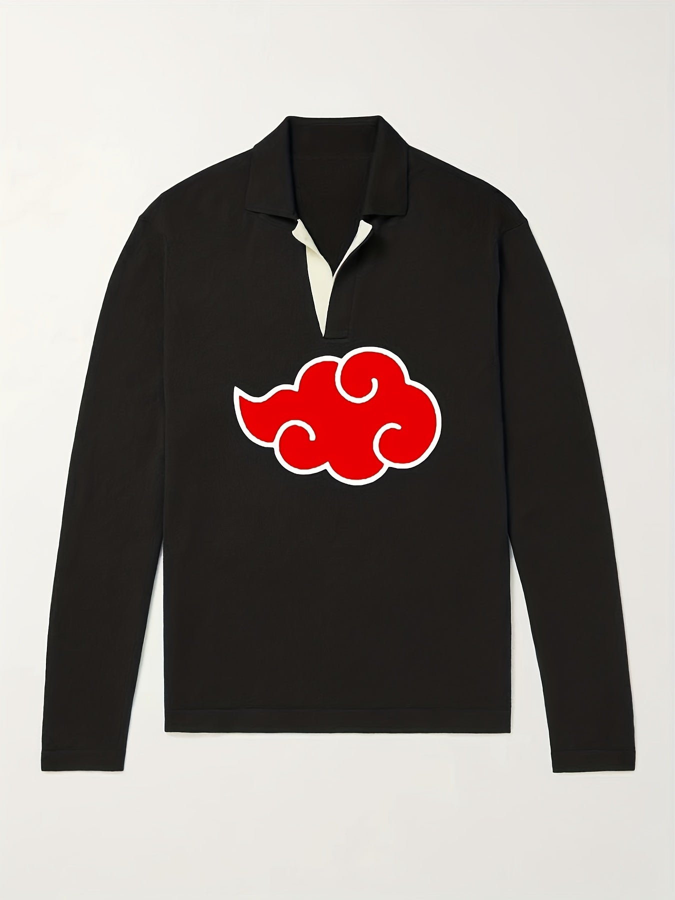 Anime Cloud Pattern Polo Sweater Men's Warm V Neck Pullover For Fall Winter