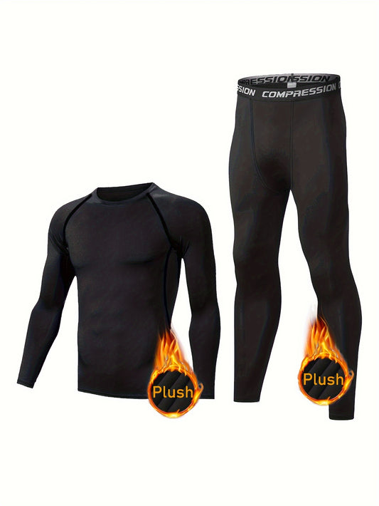 Men's Thermal Underwear Set: Quick Dry Fleece Compression Shirt & Legging