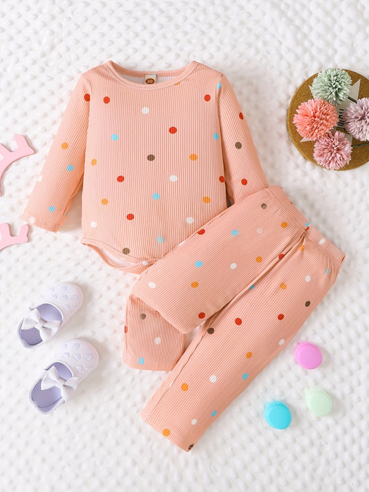 2pcs Baby Girls Polka Dot Onesie & Pants Set