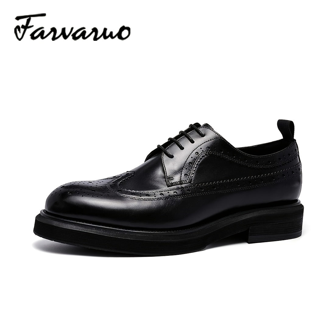 FARWARWO Men's Leather Wingtip Brogue Derby Shoes for Party Wedding
