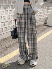 Women's Plus Plaid Wide Leg Trousers With Pockets