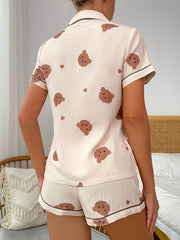 Bear Print Pajama Set Short Sleeve Top & Shorts