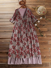  Floral Print Layered Short Sleeve Dress