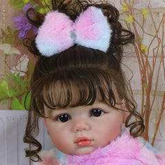 55 Rainbow Unicorn Doll w/ Soft Silicone Body & Brown Hair