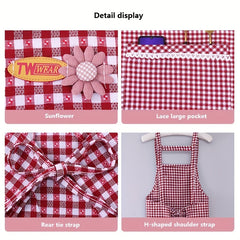 Red Plaid Waterproof Waist Apron for Household Work