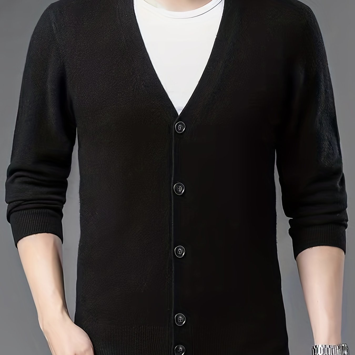 Woolen V-neck Button Up Cardigan for Men